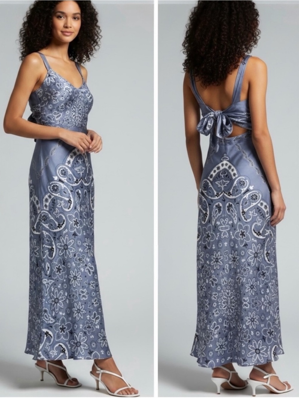 Caroline Constas Blue Paisley Print Twist Front Satin Maxi Dress - Picture 3 of 15
